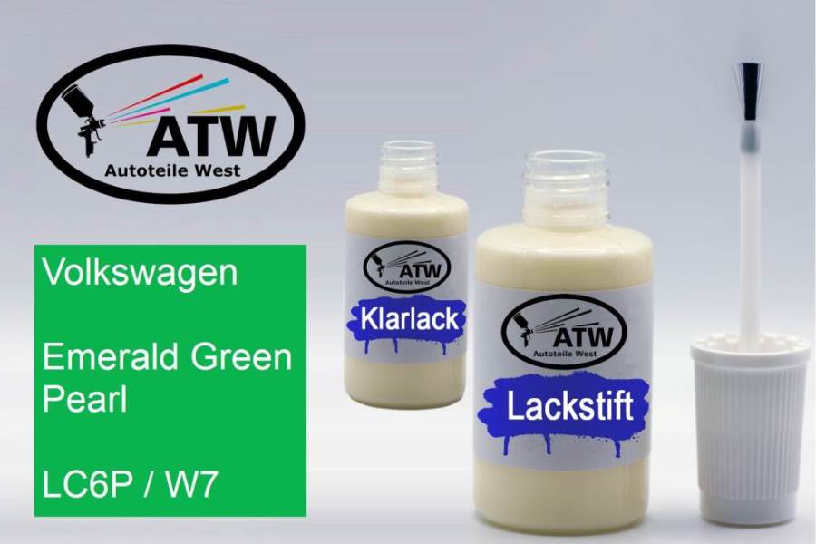 Volkswagen, Emerald Green Pearl, LC6P / W7: 20ml Lackstift + 20ml Klarlack - Set, von ATW Autoteile West.